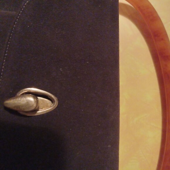 Vintage 1930s brown Suede HandBag orange lucite handle Art deco - Picture 3 of 6